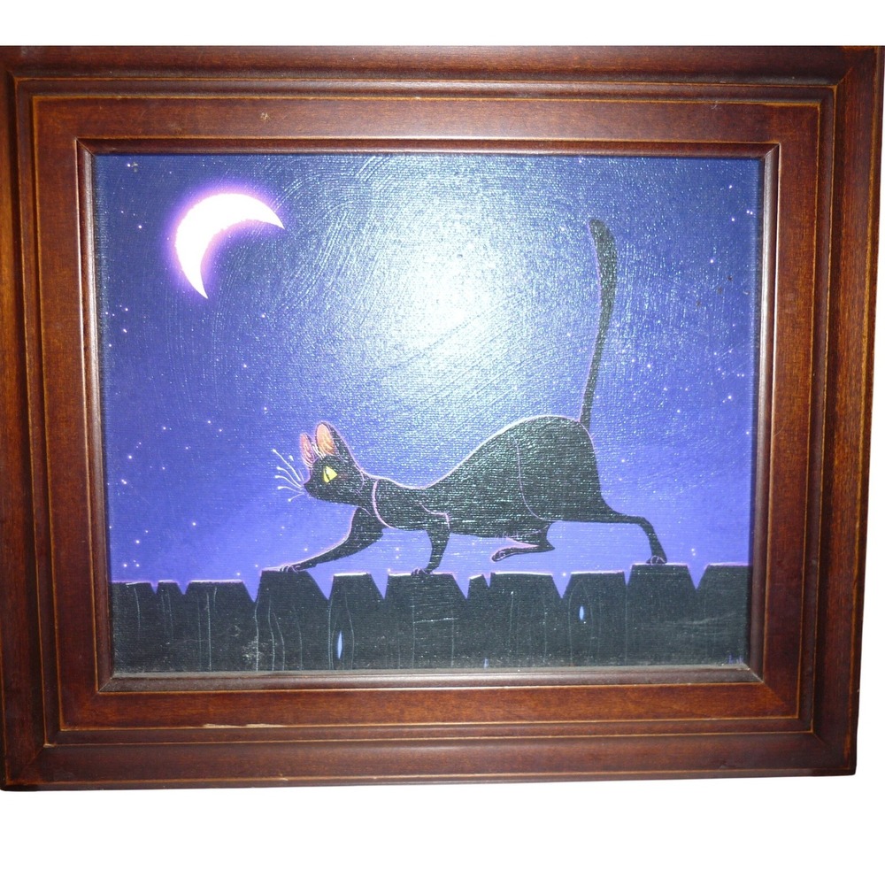 KikiDoodle Original Painting Black Cat Moon 2017 Signed Christine Knopp 7x10
